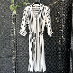 H&M Striped Belted Midi Dress